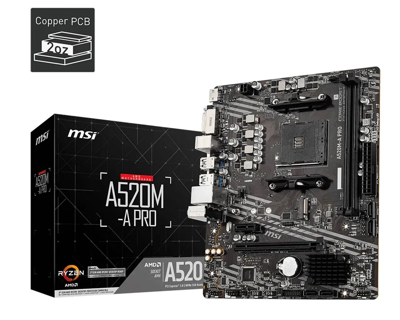 Ryzen 5 5500 + placa mãe a520m msi a pro montado