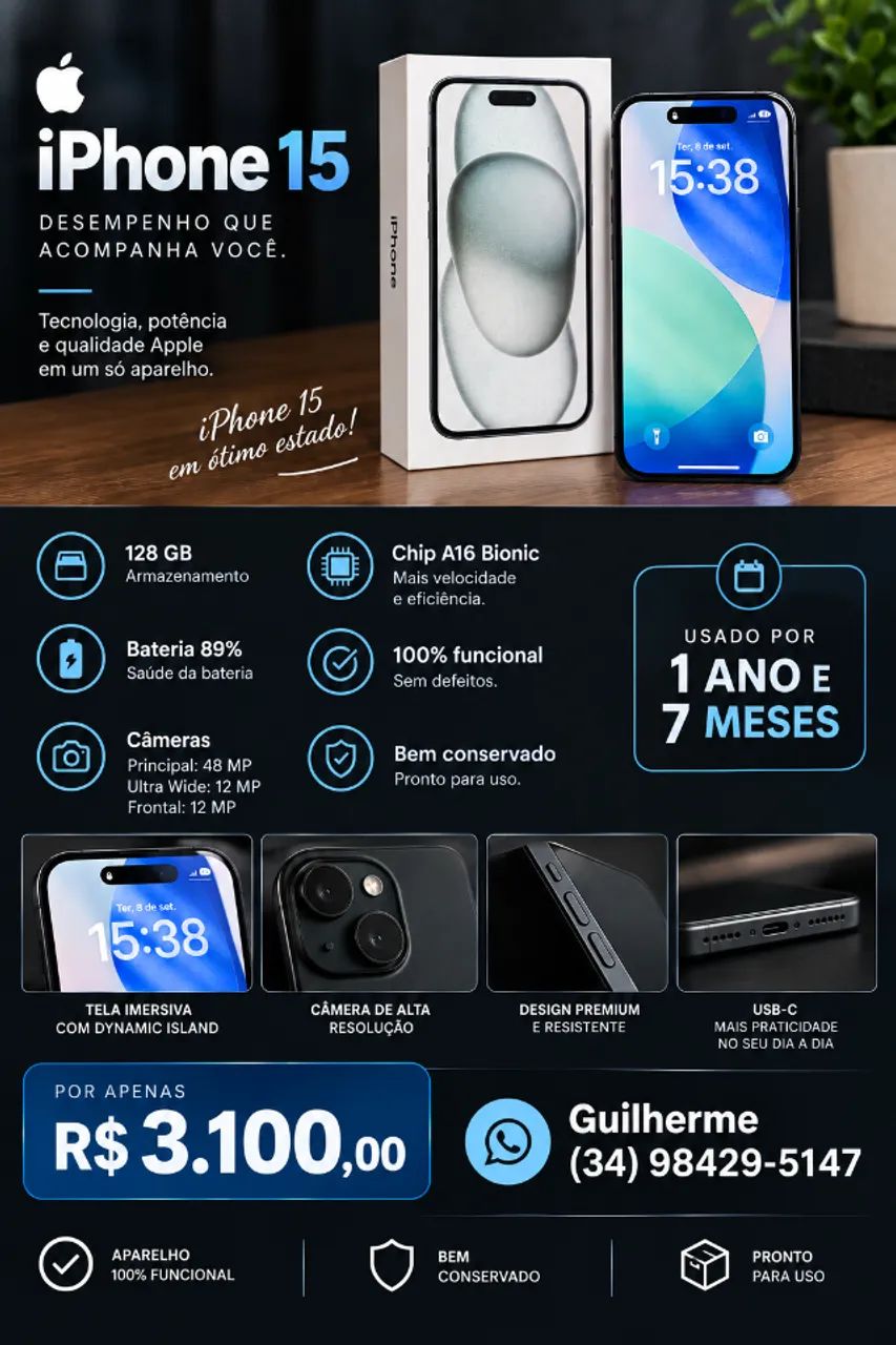 iPhone 15 128gb Preto - Foto 2