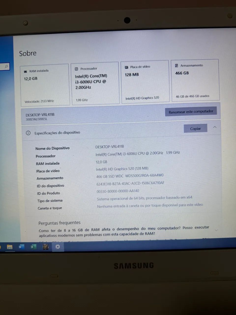 Notebook Samsung Core i3