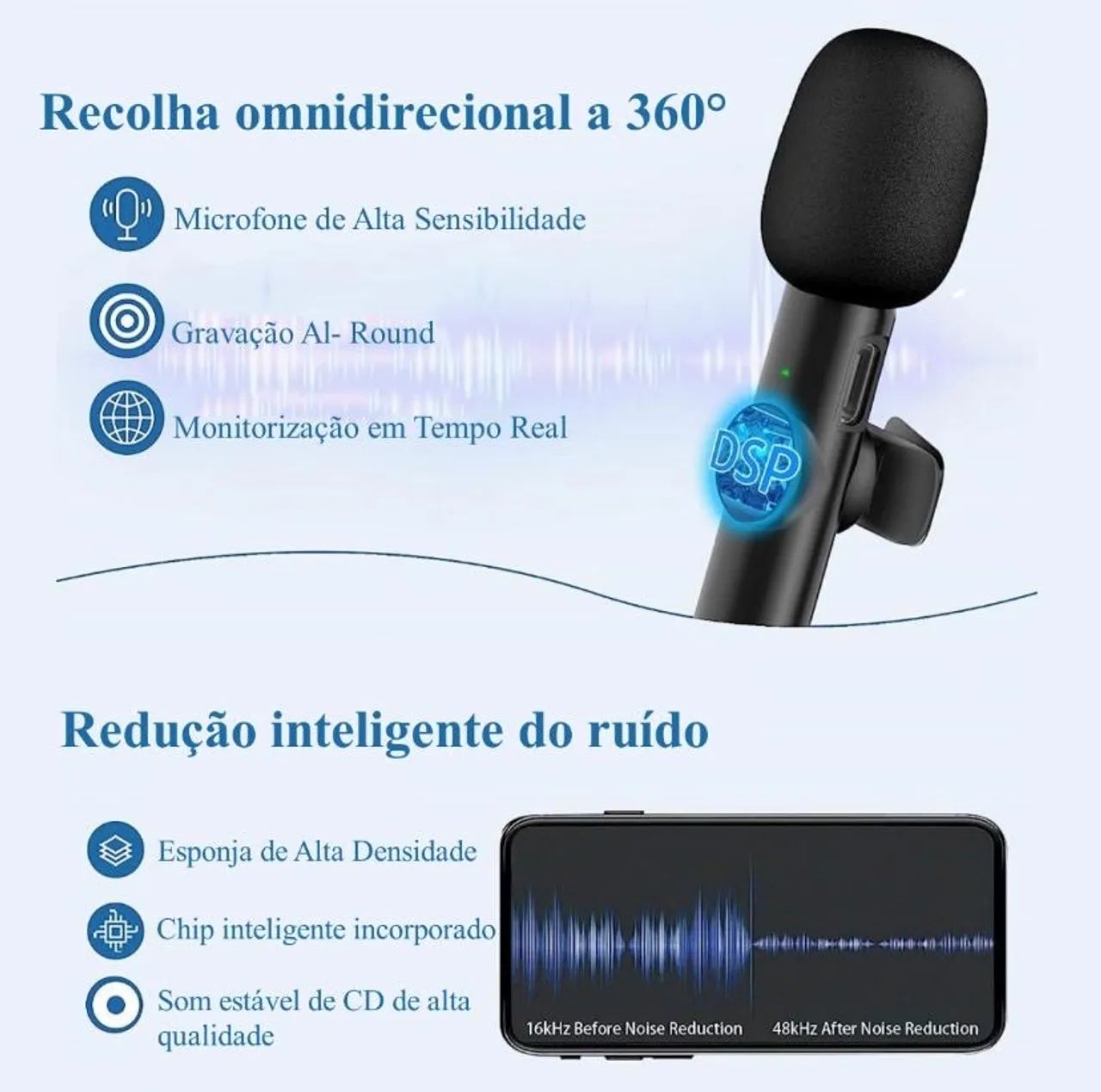 Microfone sem fio Com Entradas LIGHTTING E TIPO C - Foto 2