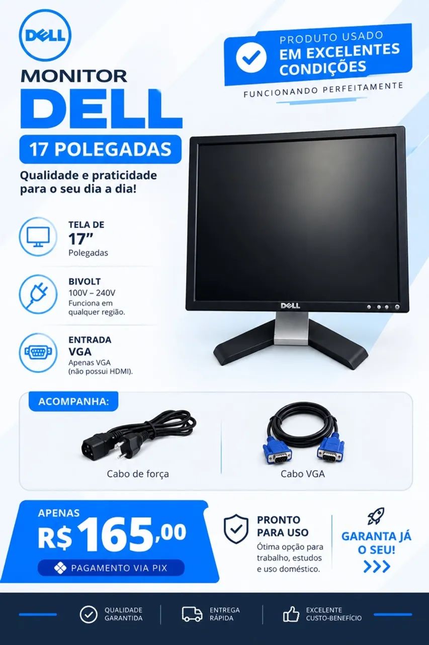 Monitor Dell 17 polegadas usado em ótimo estado