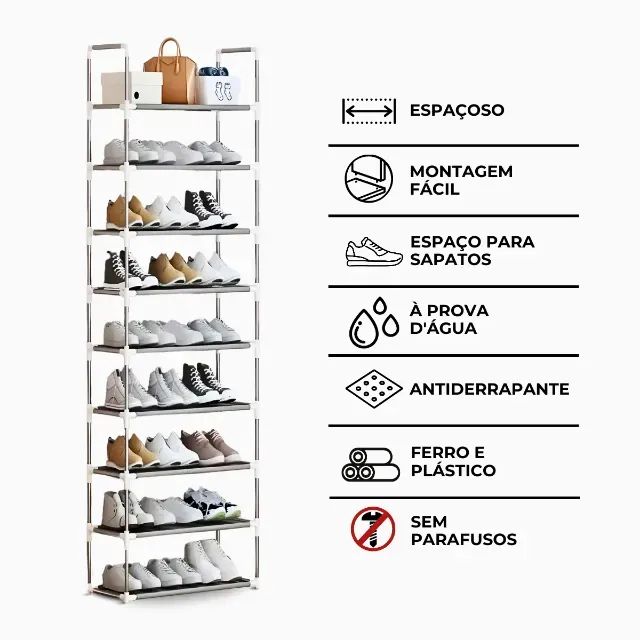 Sapateira Vertical organizador com 9 Prateleiras 