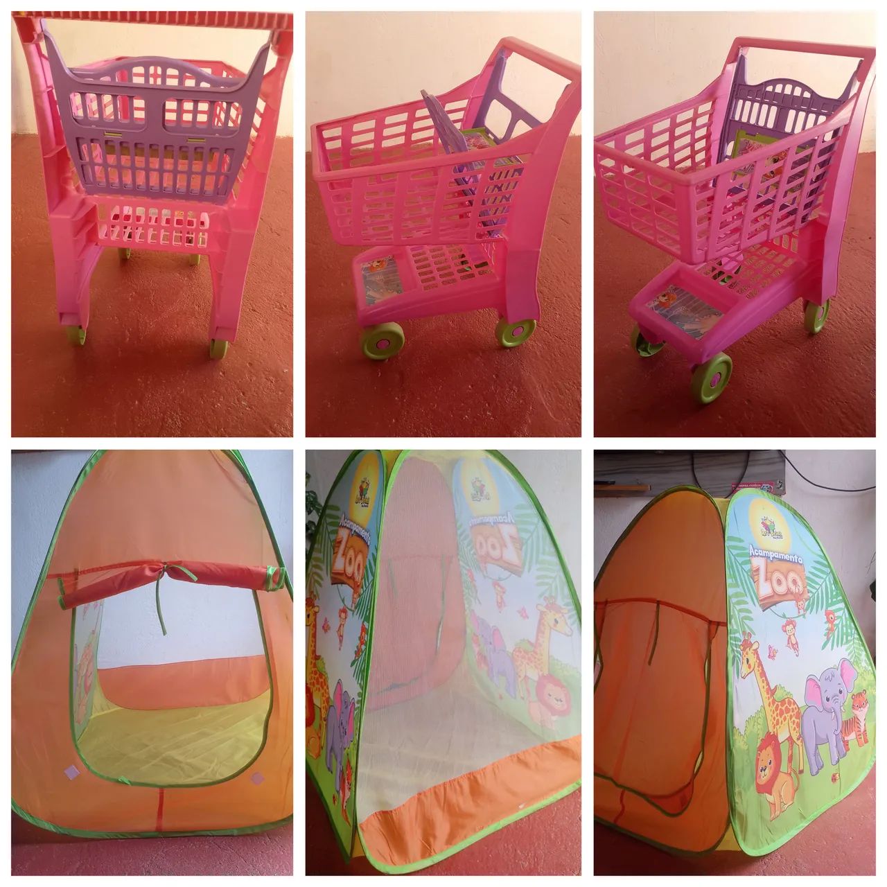 Carrinho de supermercado e barraca infantil 