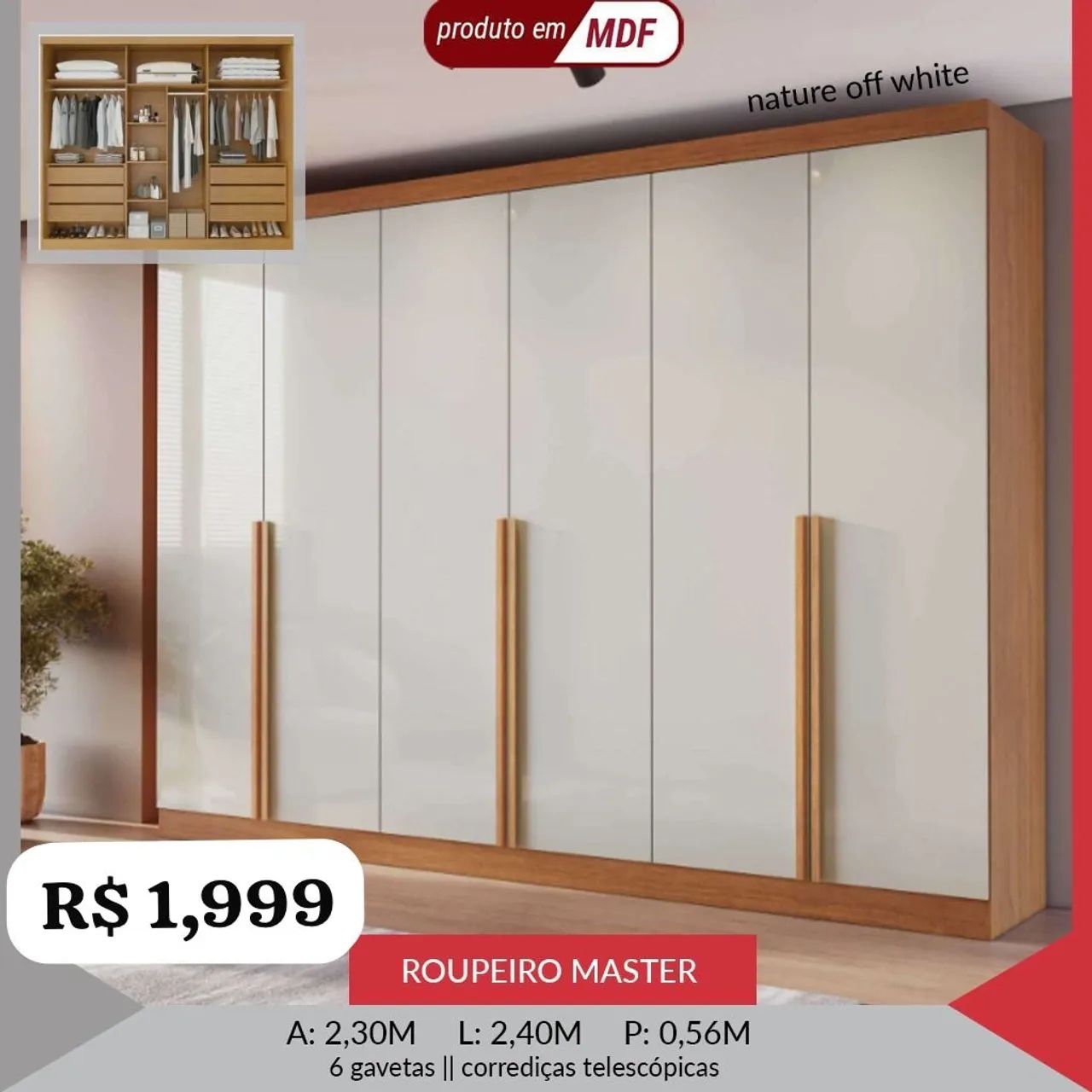 Guarda Roupa Casal 6 portas MDF 