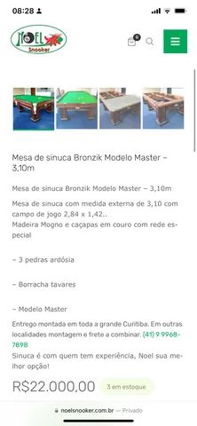 Mesa de sinuca Bronzik Modelo Master - 3,10m