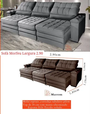 Sofá Retrátil e Reclinável Largura 2, 90