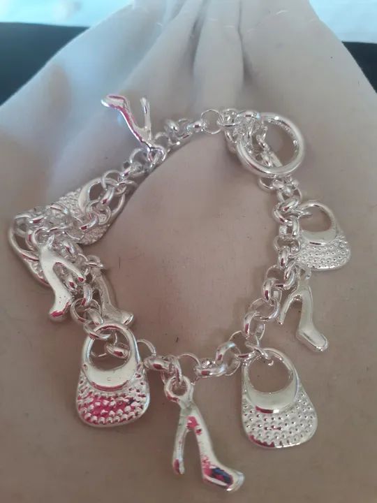 Pulseira de Prata 925 com Pingentes de Bolsa e Sapato - Foto 5