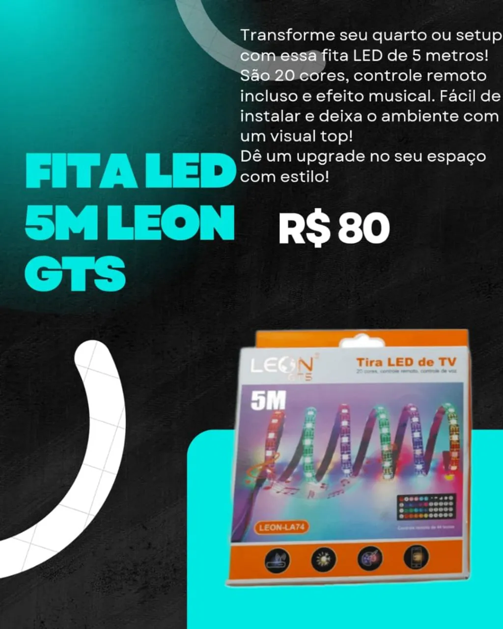 Fita LED 5 Metros Leon GTS - 20 Cores - Controle Remoto