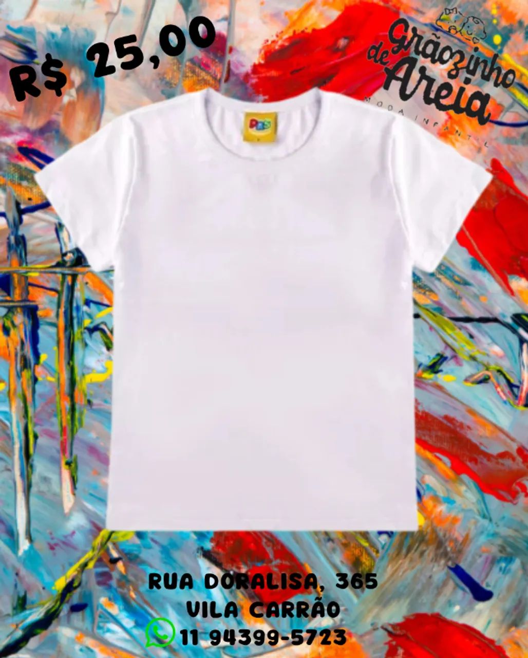 CAMISETA BRANCA INFANTIL DO 01 AO 12