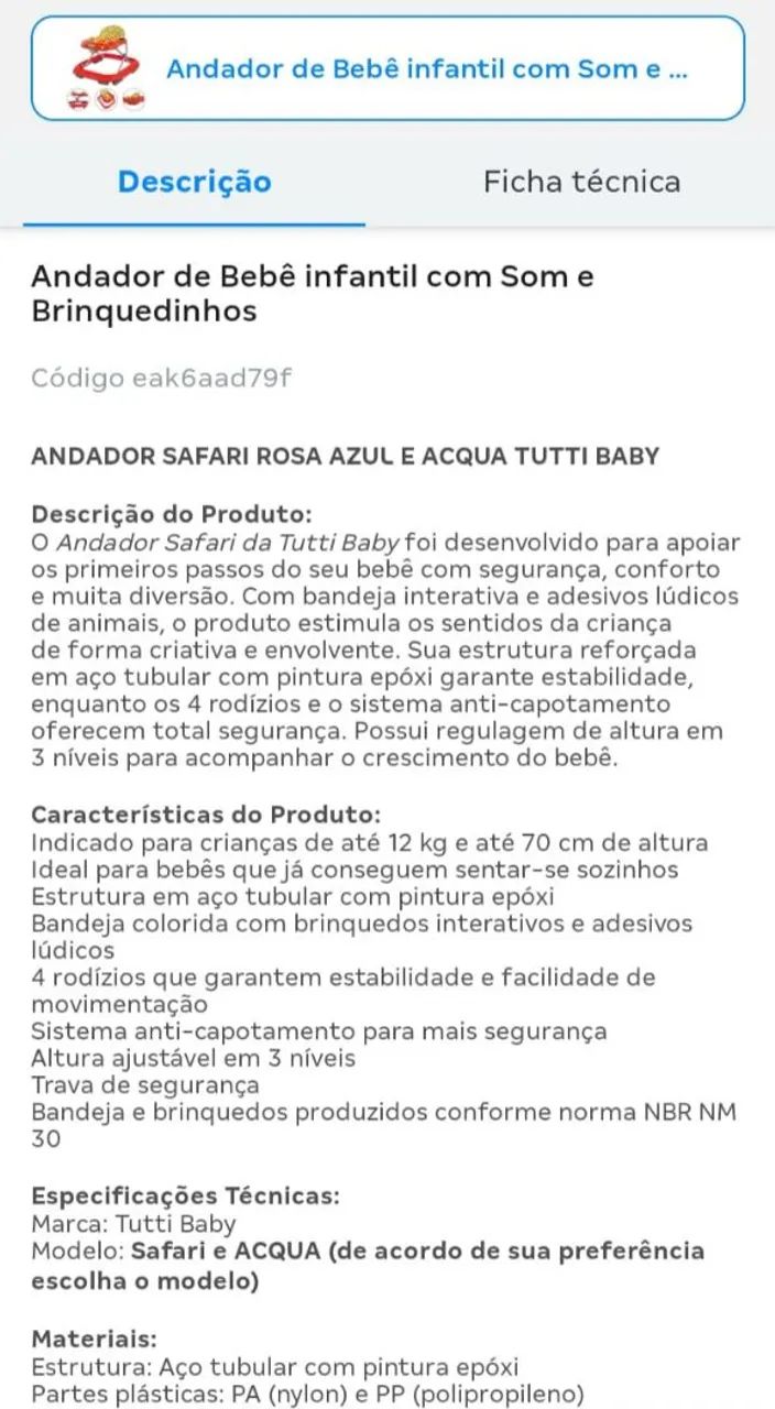 Andador de Bebê Infantil com Som e Brinquedos - Tutti Baby - Foto 3