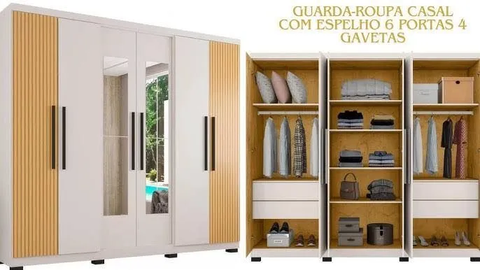 Guarda-Roupa Casal 6 Portas com Espelho e 4 Gavetas