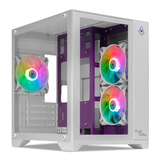 Gabinete Gamer Mancer CV100 Purple Edition, Mid-Tower, Lat. Vidro, Com 3 Fans, 12x 28,44