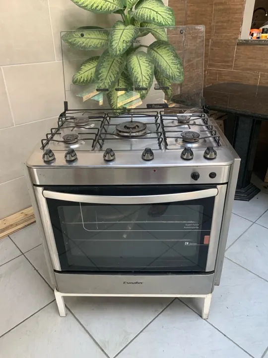 Fogão inox a gás 5 Bocas embutir Esmaltec com Forno e grill elétrico