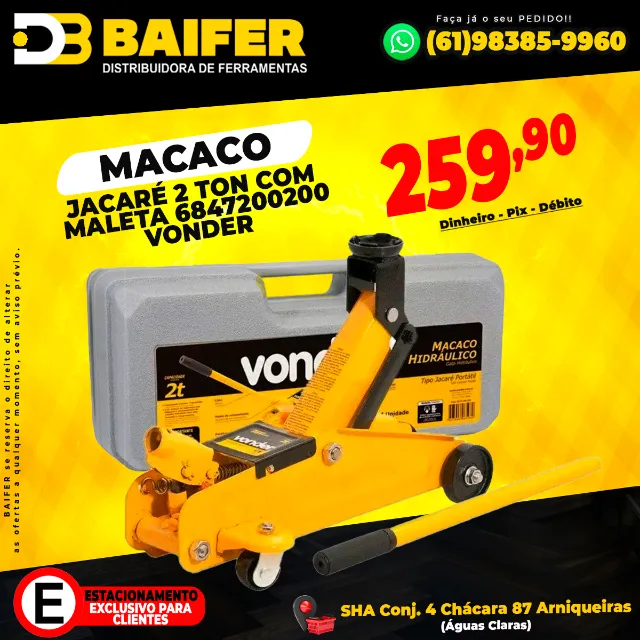 Macaco Jacaré 2 Ton Com Maleta Vonder