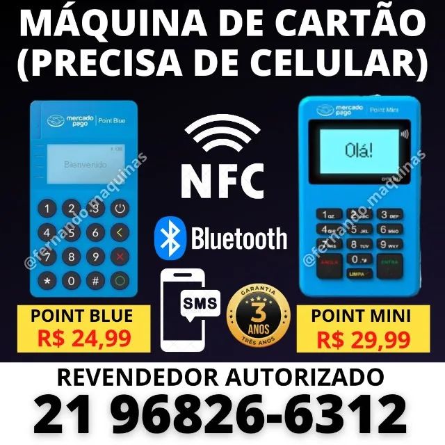Máquininha de cartão mercado pago Via bluetooth