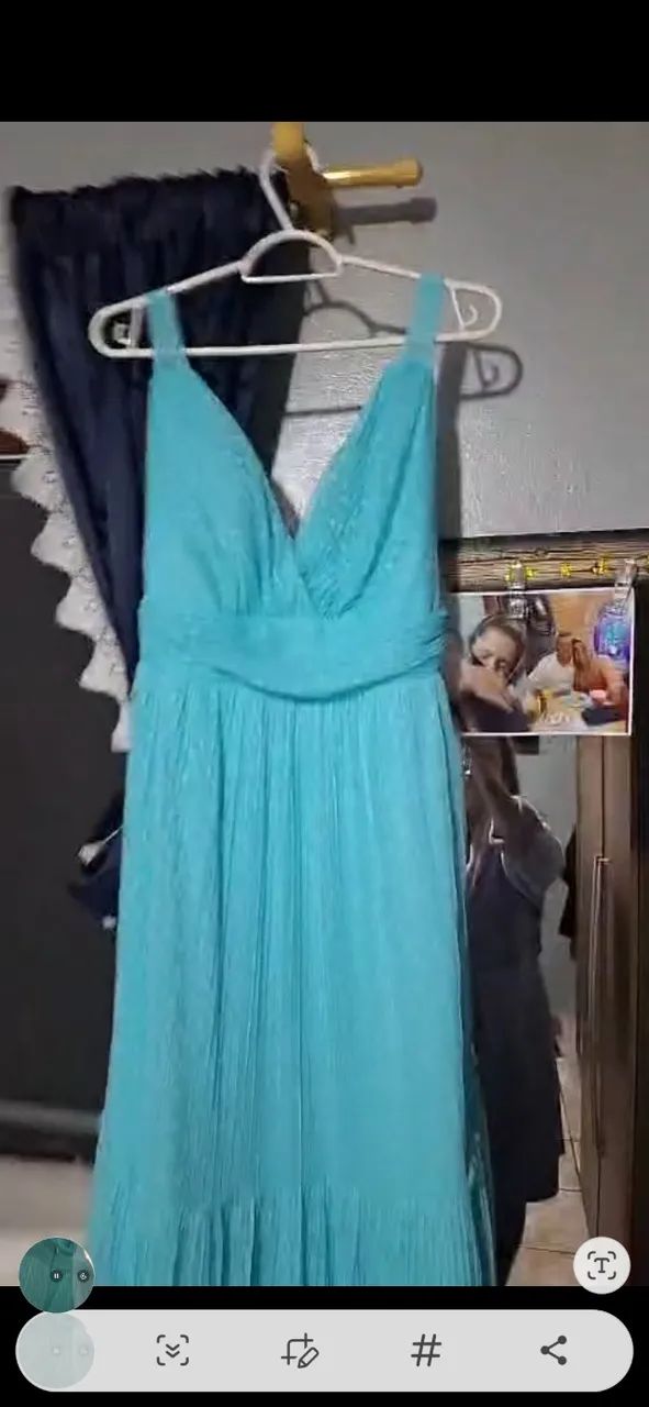 Vestido longo de festa tule poa azul - Foto 2