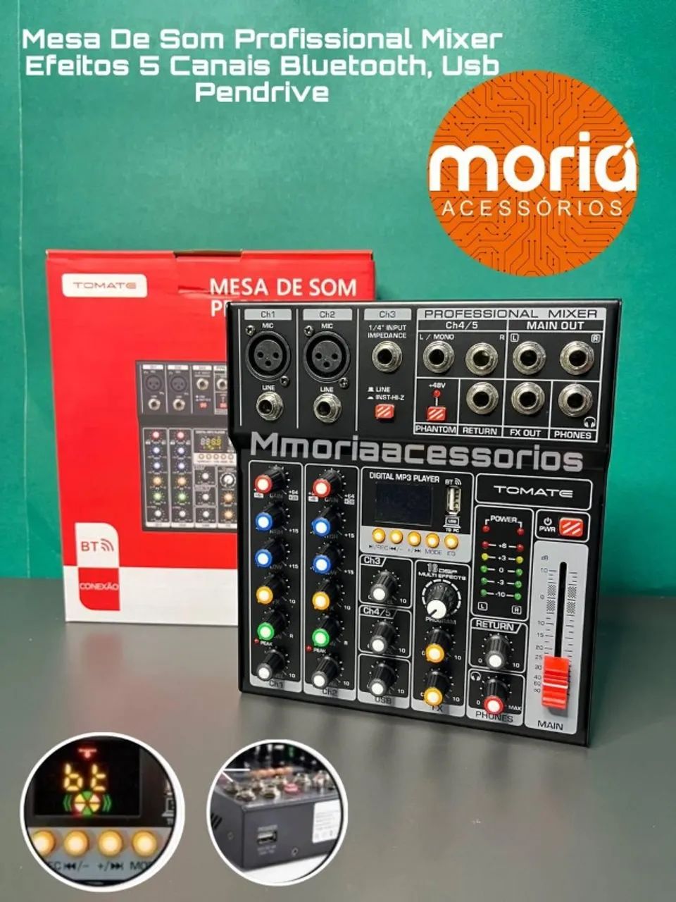 Mesa De Som Profissional Mixer Efeitos 5 Canais Bluetooth, Usb Pendrive