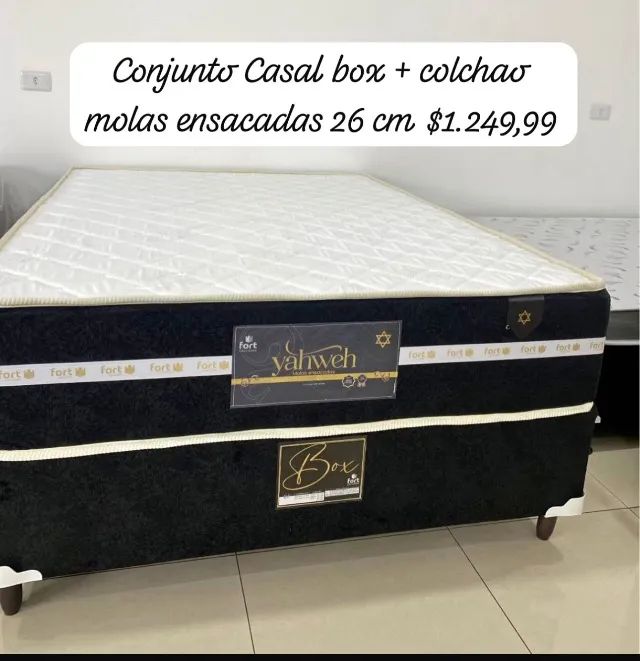 Conjunto Cama Casal Box + Colchão Molas Ensacadas, Mega Oferta 