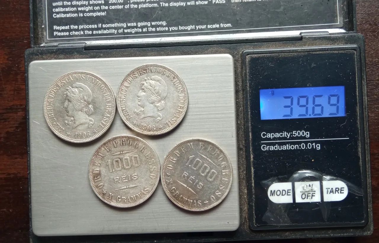 Quatro moedas mil réis prata 900 Rs1$000 de 1906 X GRAMMAS