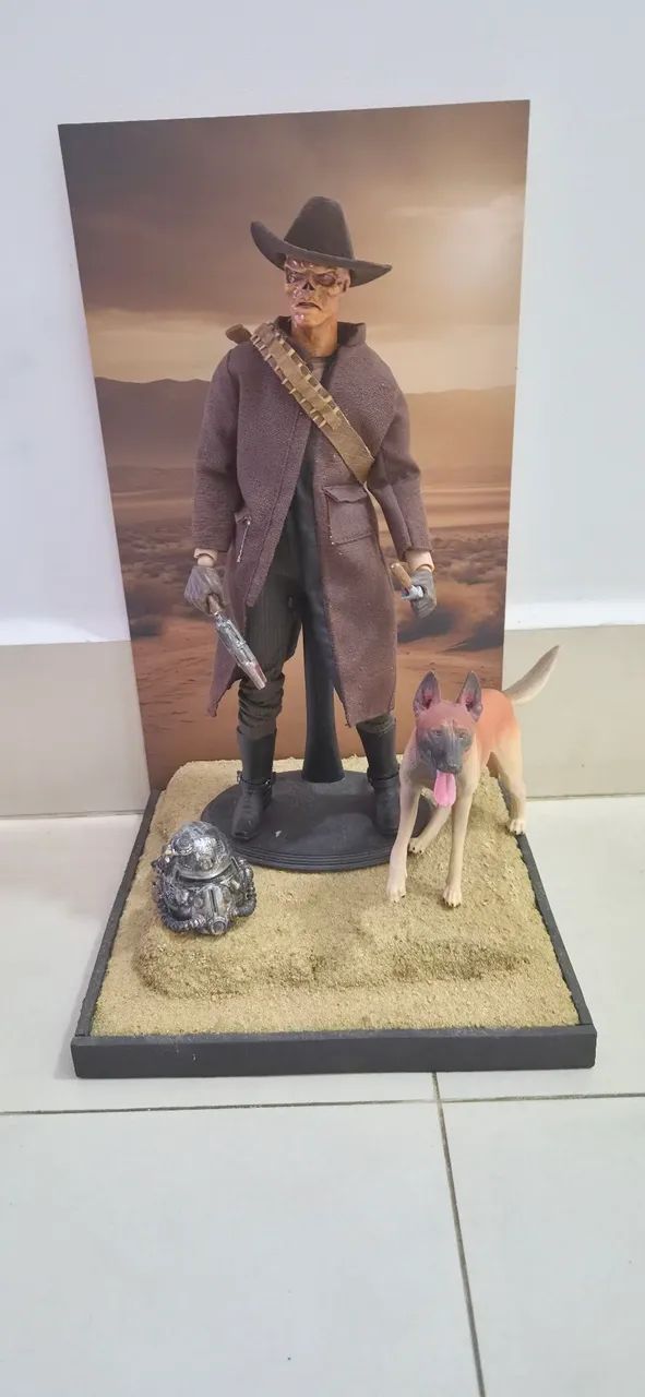 Ghoul fallout custom com diorama e cachorro, tipo hot toys, sideshow, Marvel, 