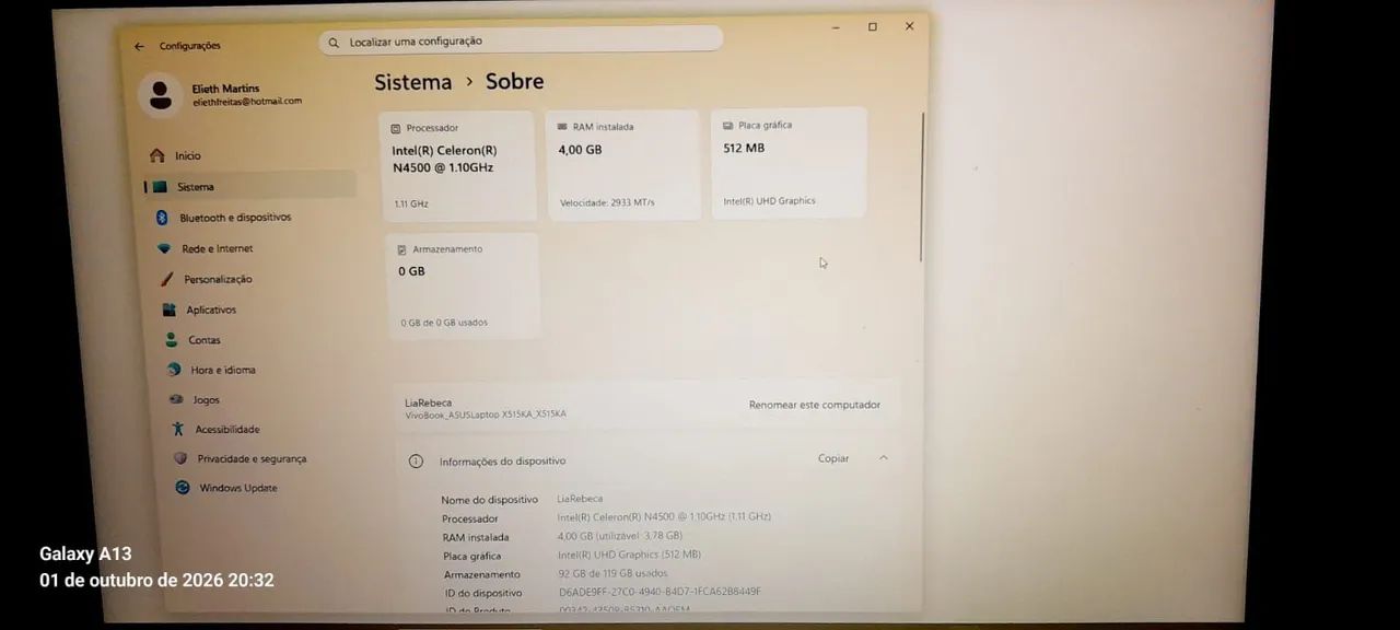 ASUS X515Knotebook A-EJ303WS - Celeron N4500 4GB 128GB* - Foto 5