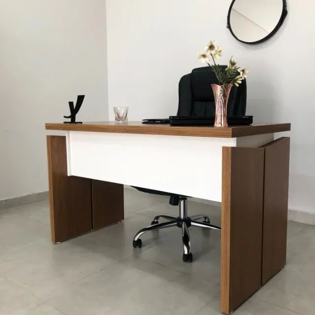 Lindas Mesas de Escritório Tamburato 125,3cm Freijó e Branco Artany - Foto 2