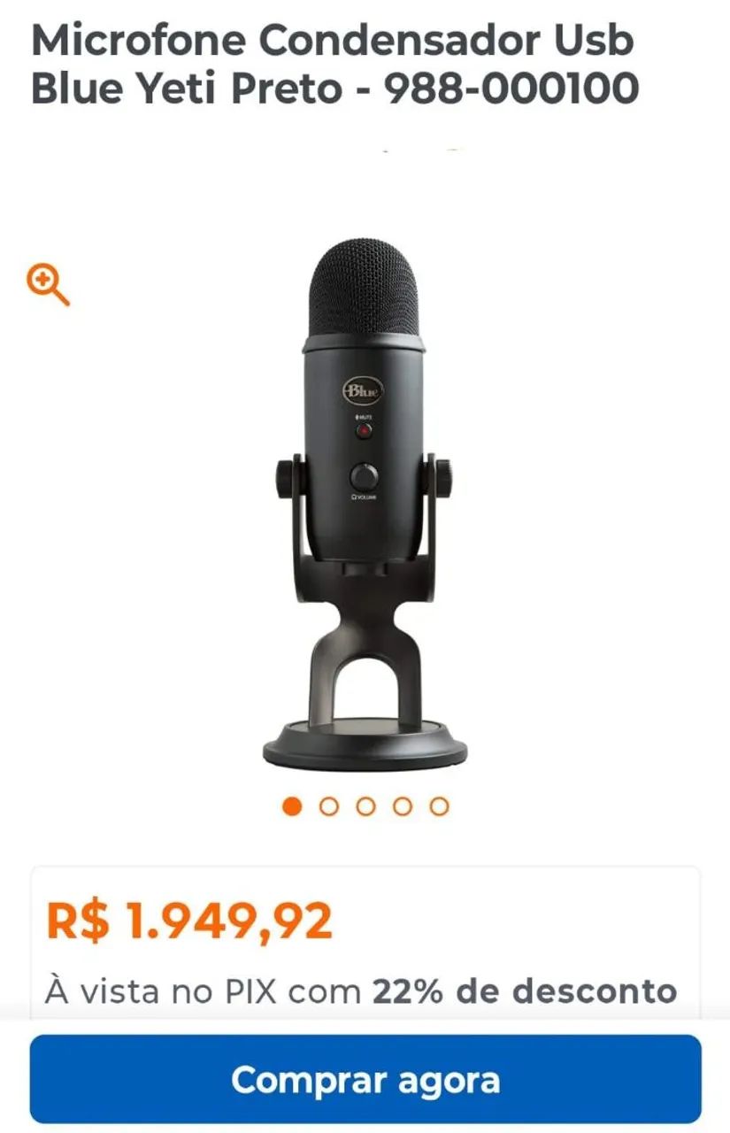 Microfone Condensador USB Blue Yeti 