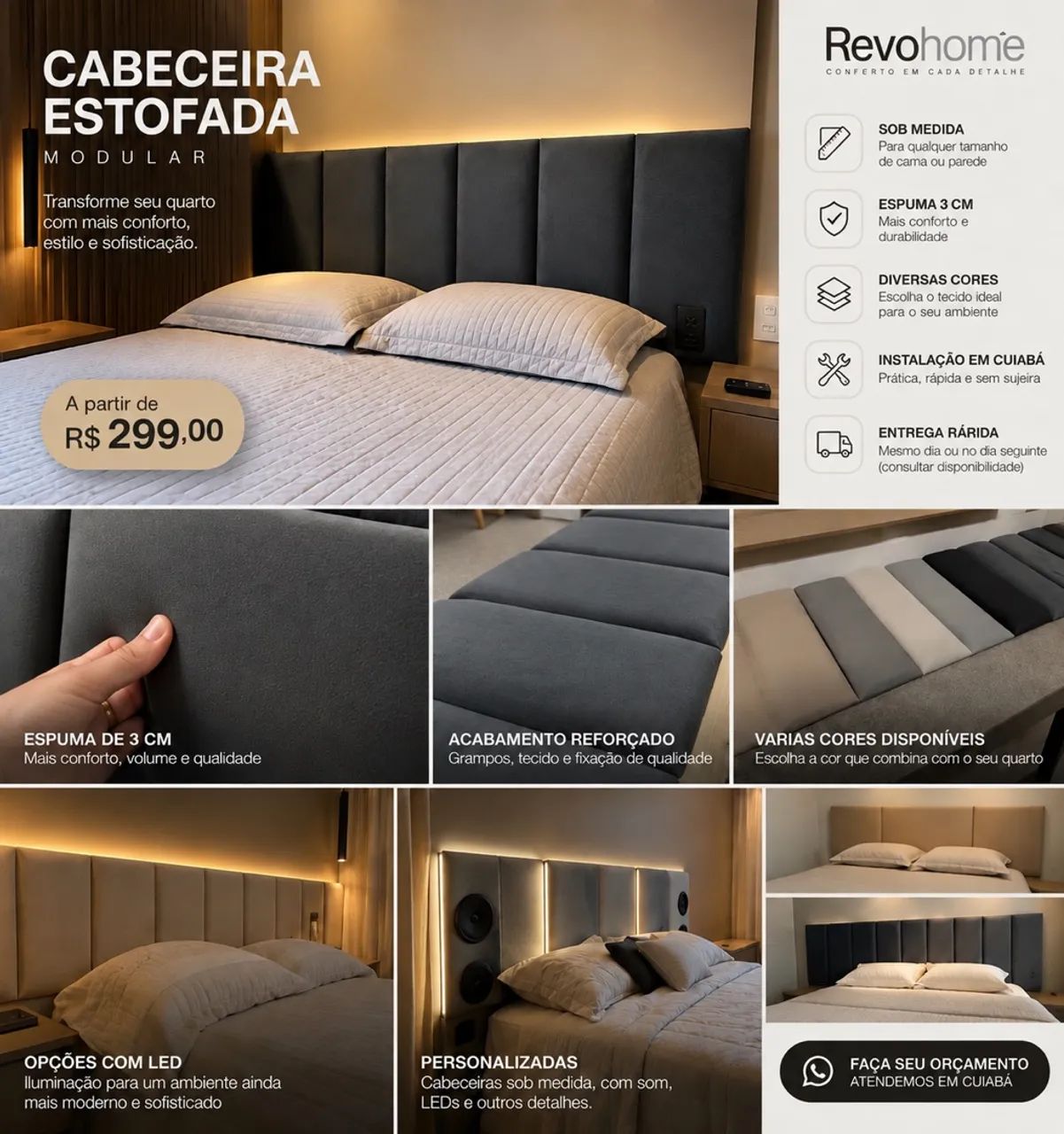 Cabeceira Modular Estofada RevoHome - A partir de R$299
