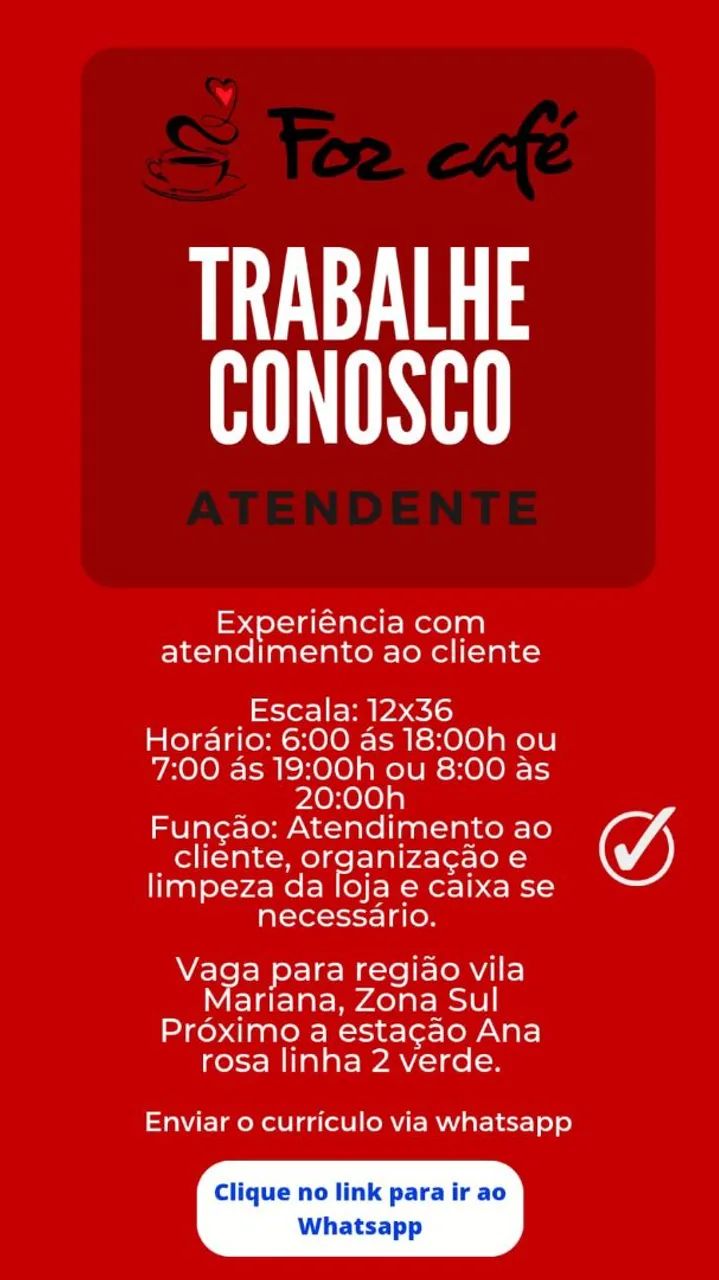 Vaga para atendente 