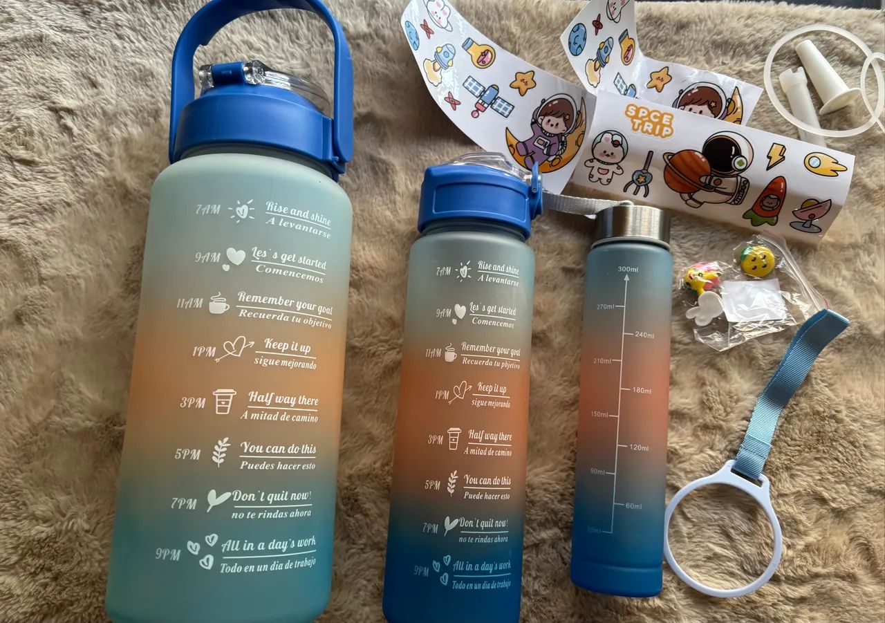 Kit com 03 Garrafas de água motivacionais - Nova