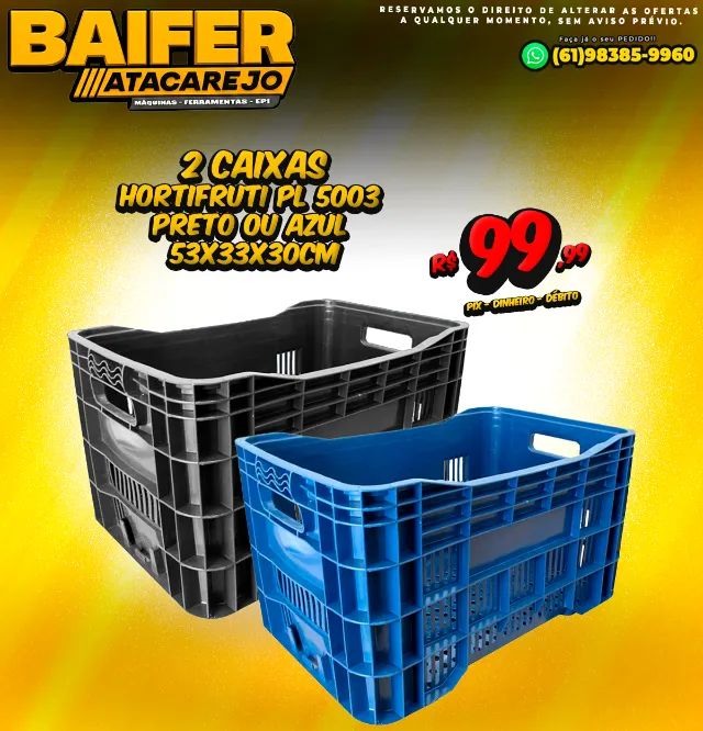 2 Caixas Hortifruti PL 5003 Cores Preto ou Azul e 53x33x30cm