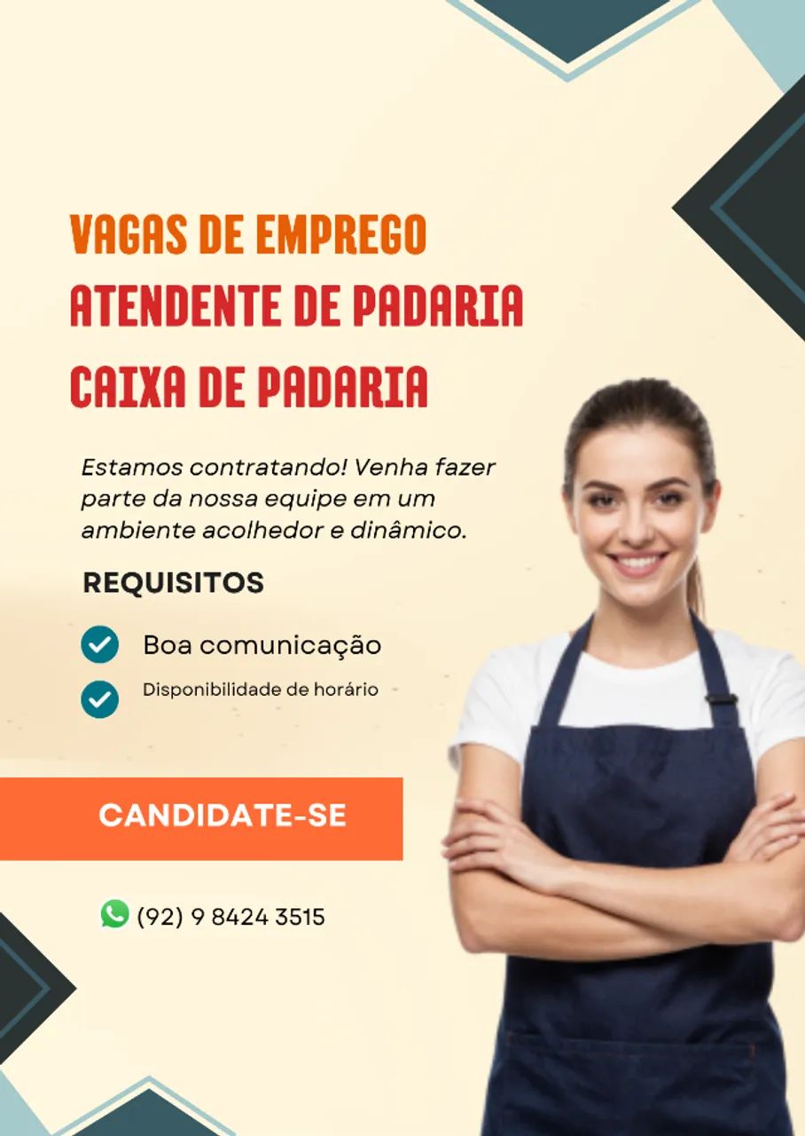 Vaga para Atendente e Caixa de Padaria em Manaus