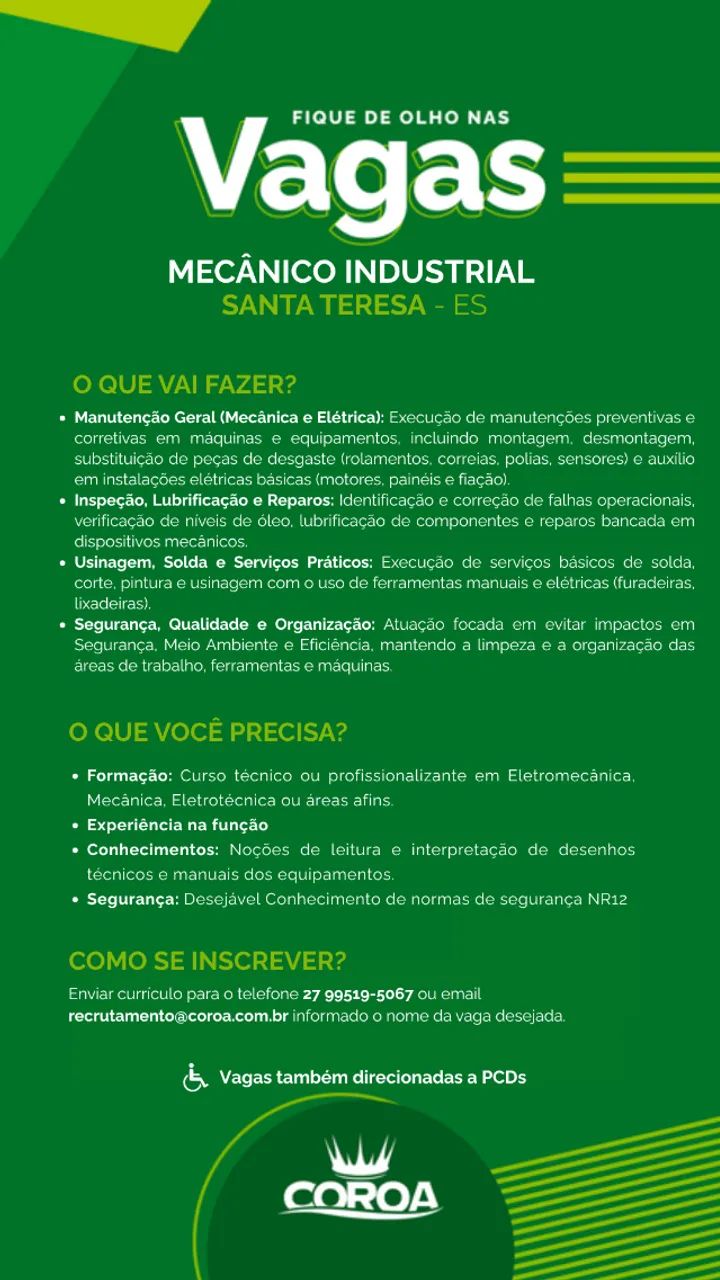 Vaga: Mecânico Industrial