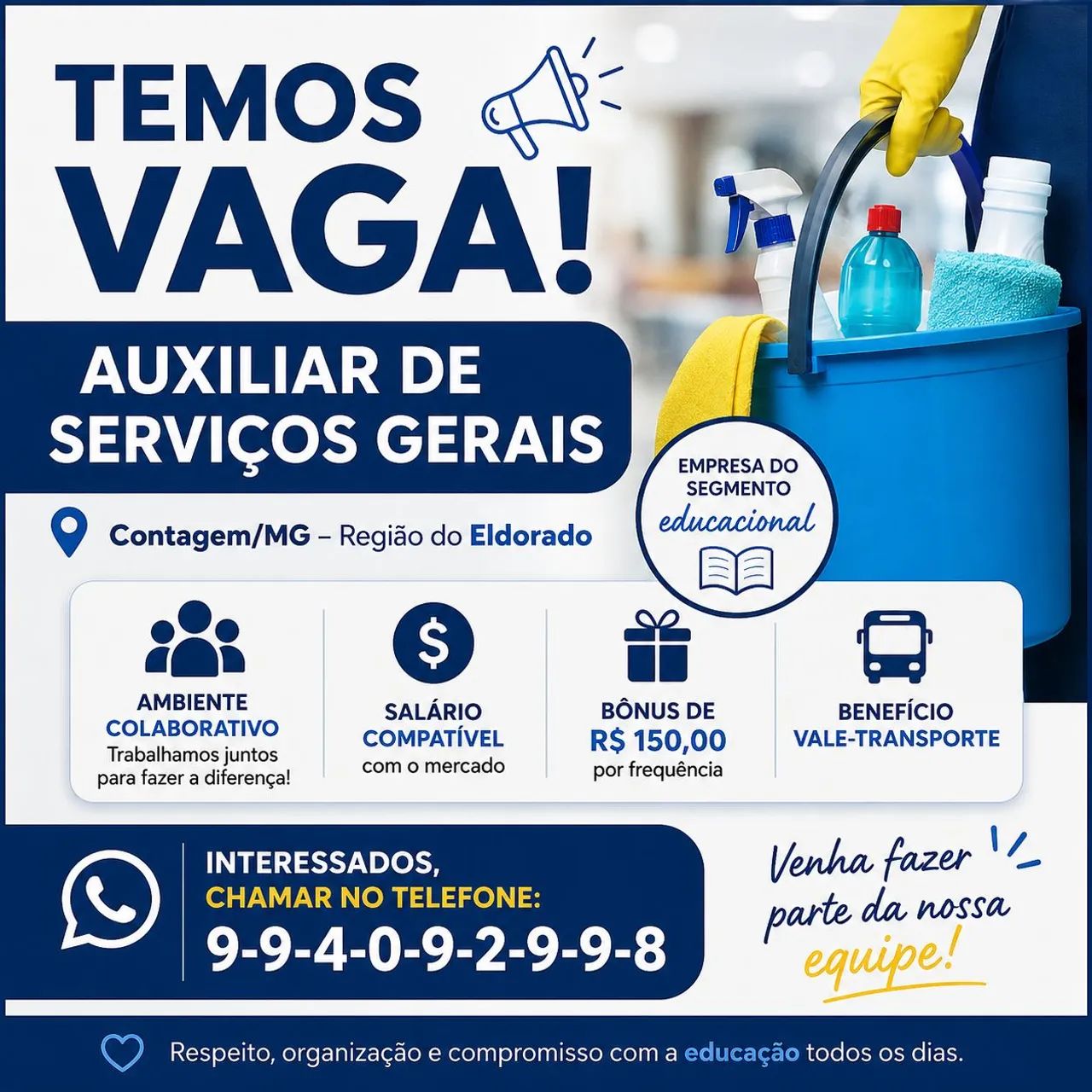 VAGA DE AUXILIAR DE SERVIÇOS GERAIS 