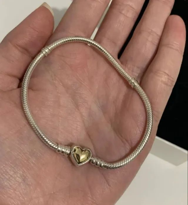 Bracelete pandora prata e ouro 14k - Foto 4