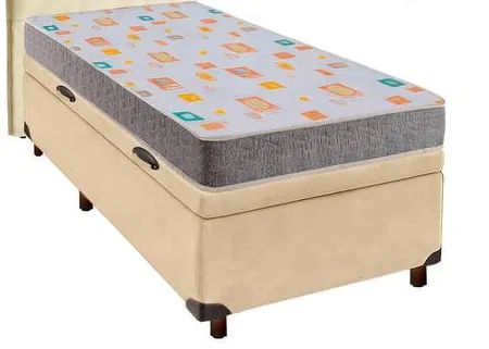 Colchão Solteiro D20 + Cama Base Baú Solteiro na cor Creme