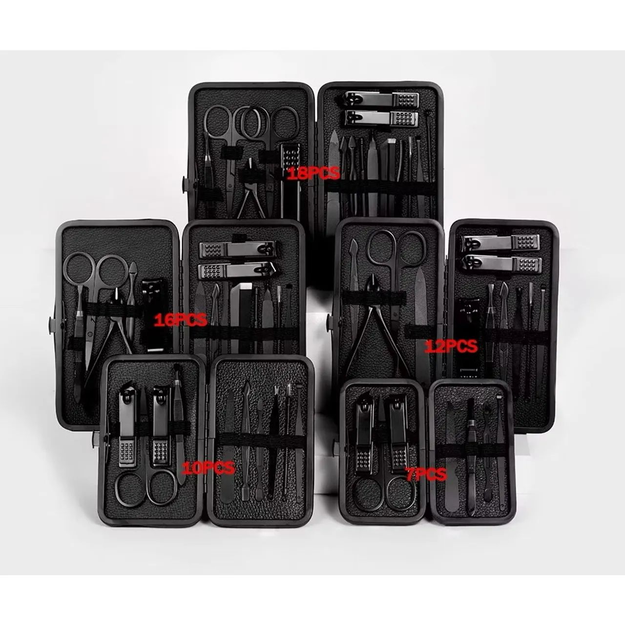 Kit com 7 peças cuidados com as unhas.