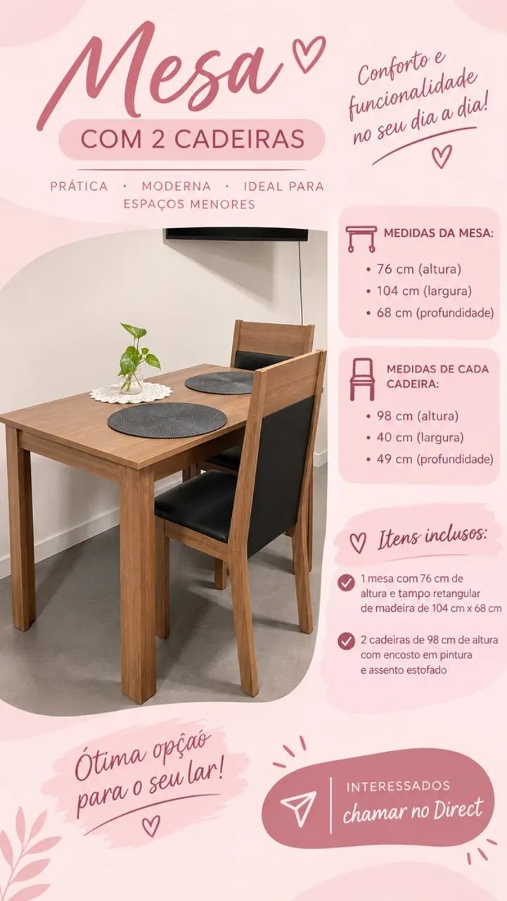 Mesa de jantar/ 2 cadeiras