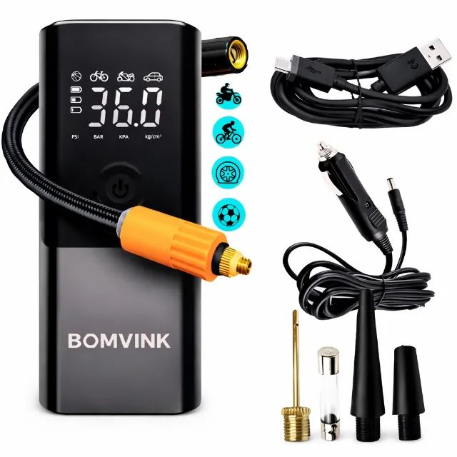 Bomba de Ar Compressor Digital Portátil BomVink BOM-8906 12V 120W Power Bank LED LCD pode  - Foto 6