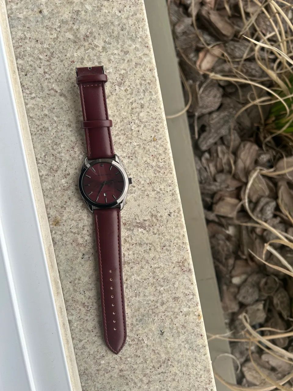 Geoffrey Beene Genuine Black Diamond Dial Maroon/Burgundy Strap Watch.