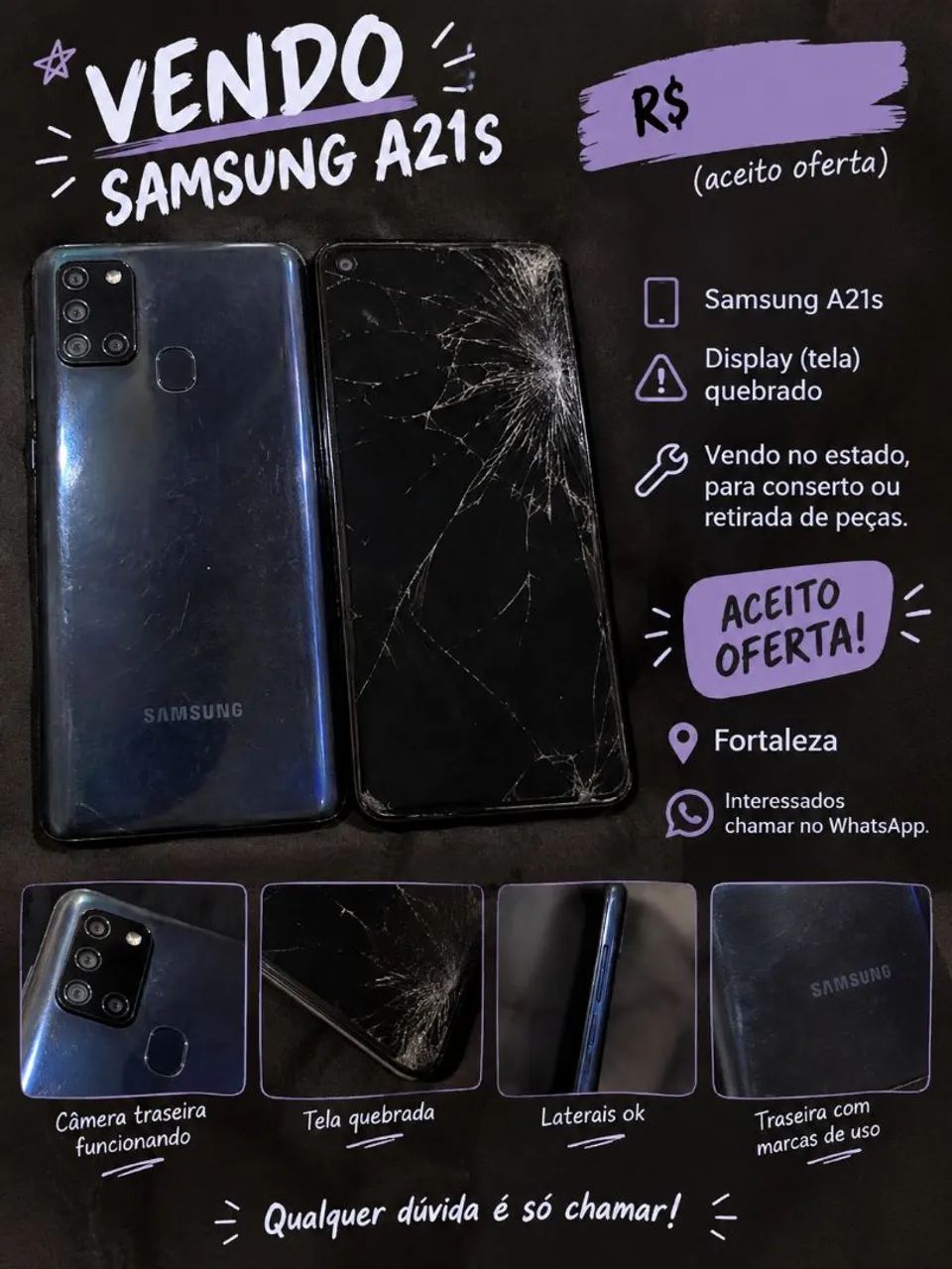 Celular Samsung a21s display com defeito