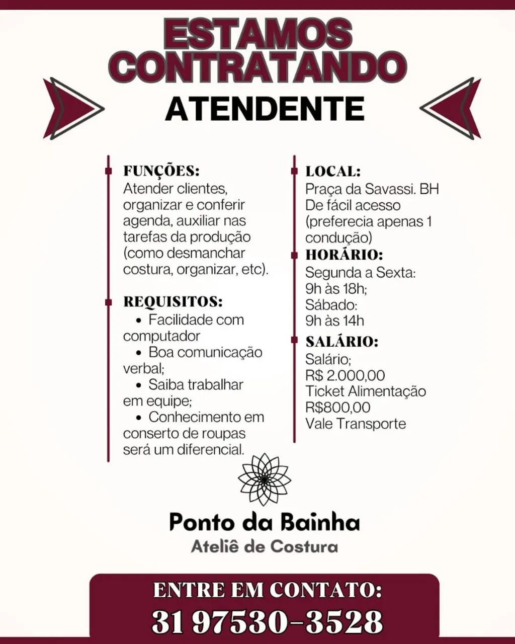 Atendente de Atelier Costura 