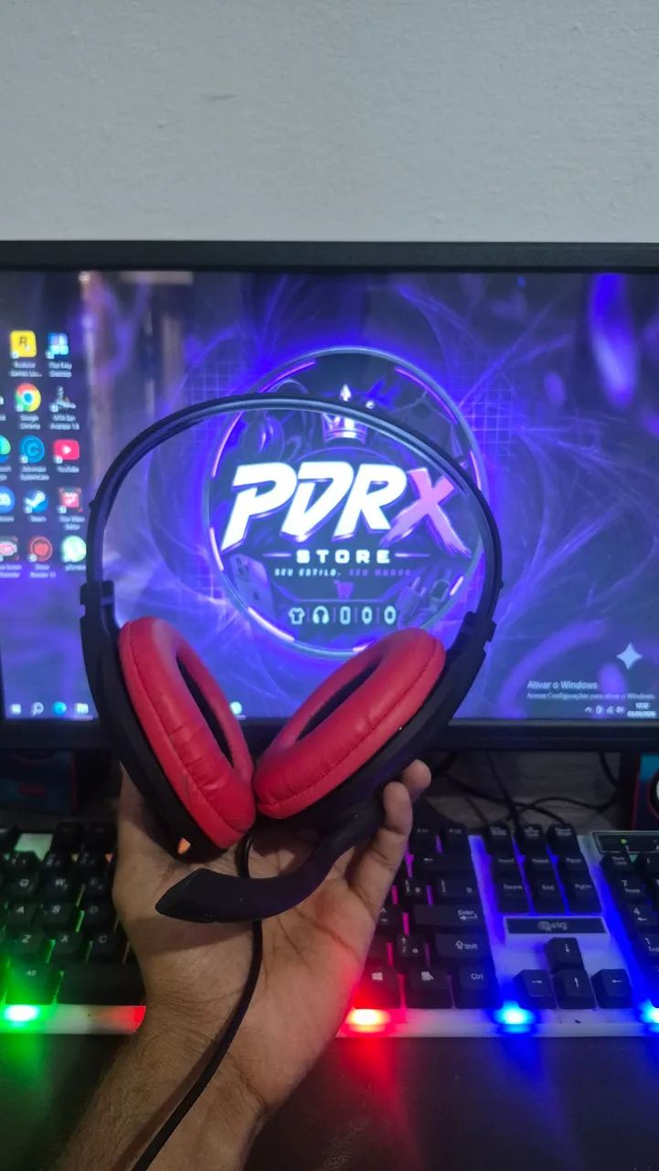 Headset Gamer Bright Preto e Vermelho (Com Microfone) - seminovo  - Foto 3