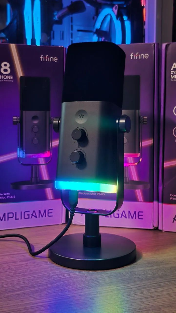 Microfone Fifine AM8 Dinâmico - Conexão USB e XLR - RGB - Novo - Foto 2