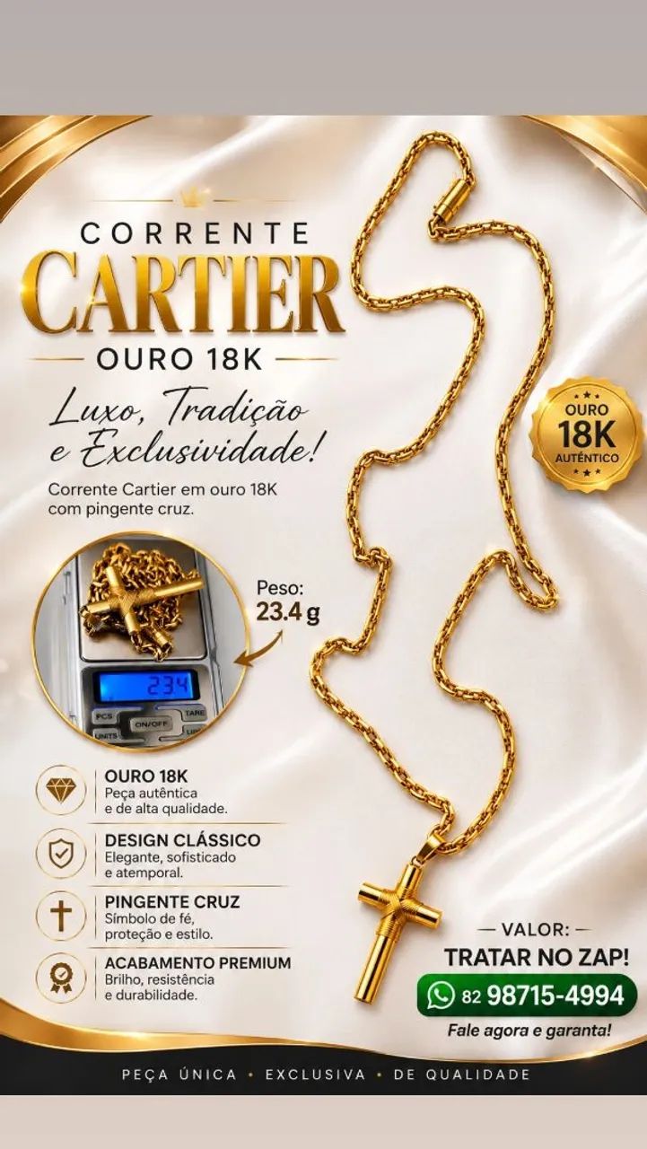Corrente de Ouro 18k Cartier Oferecendo Luxo, Empoderamento e Masculinidade.