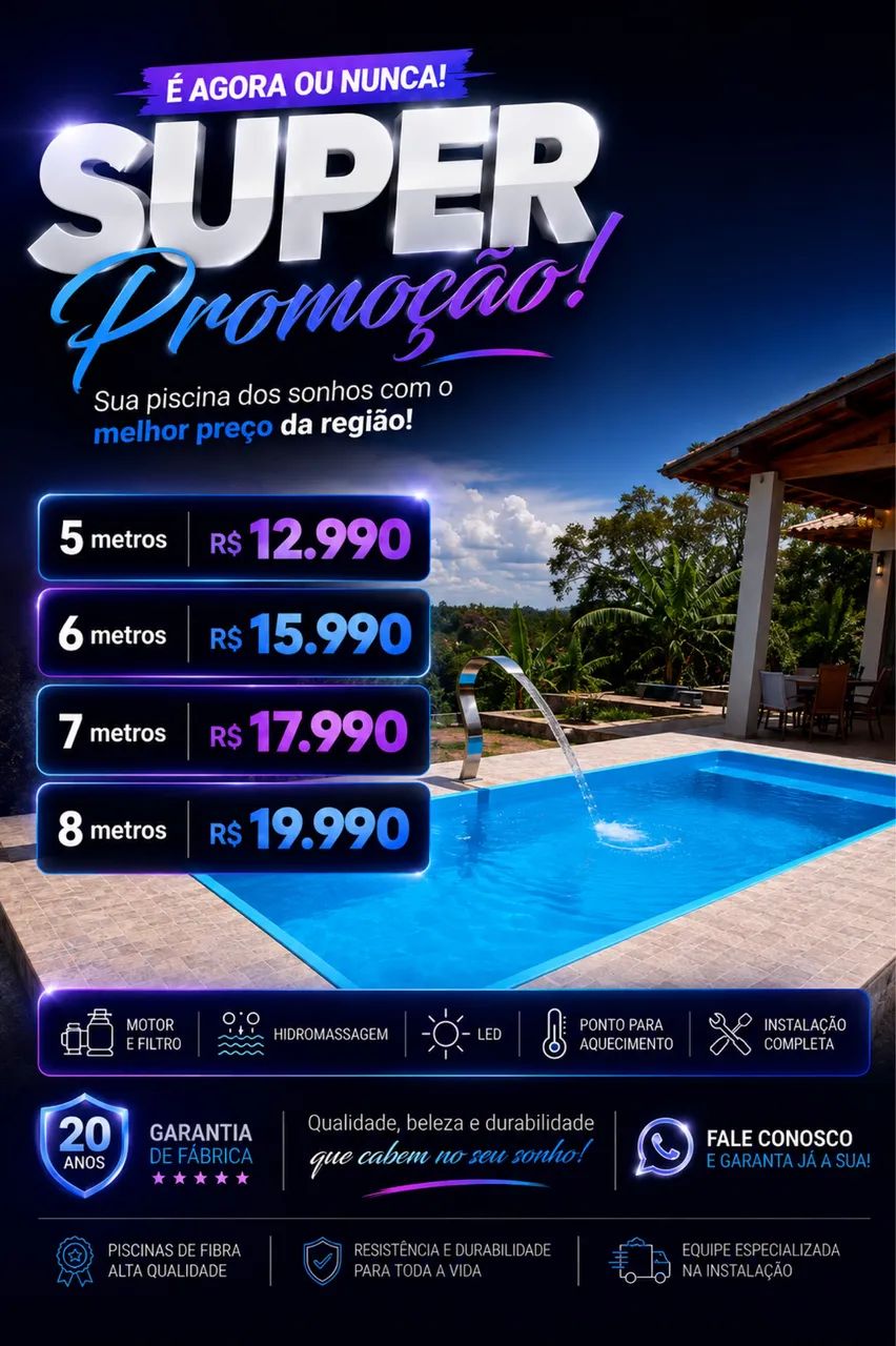 PISCINA DE FIBRA COMPLETA E INSTALADA 