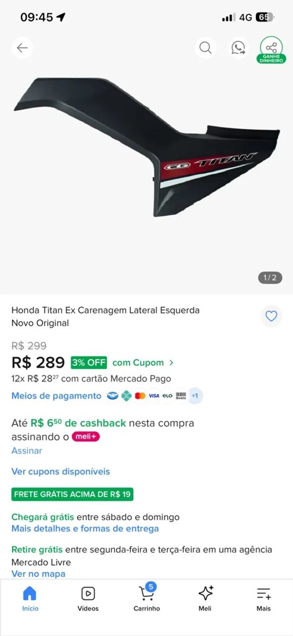 Carenagem lado esquerdo da titan - Foto 2