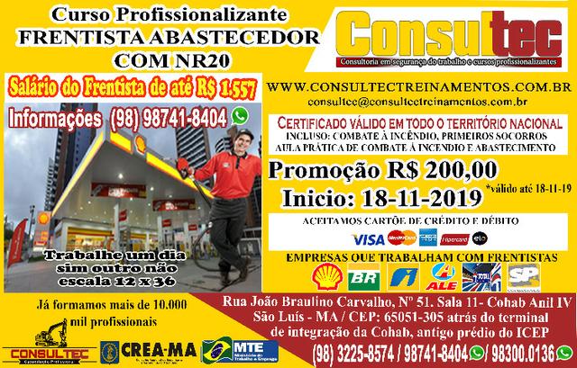 Curso de Frentista Abastecedor com NR20 - Inicio 18-11-2019 R$ 200,00