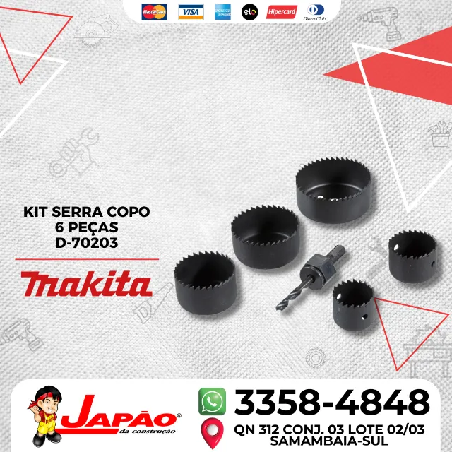 Kit Serra Copo 6 Peças Makita D-70203 Fabricada em Aço Carbono de Alta Qualidade