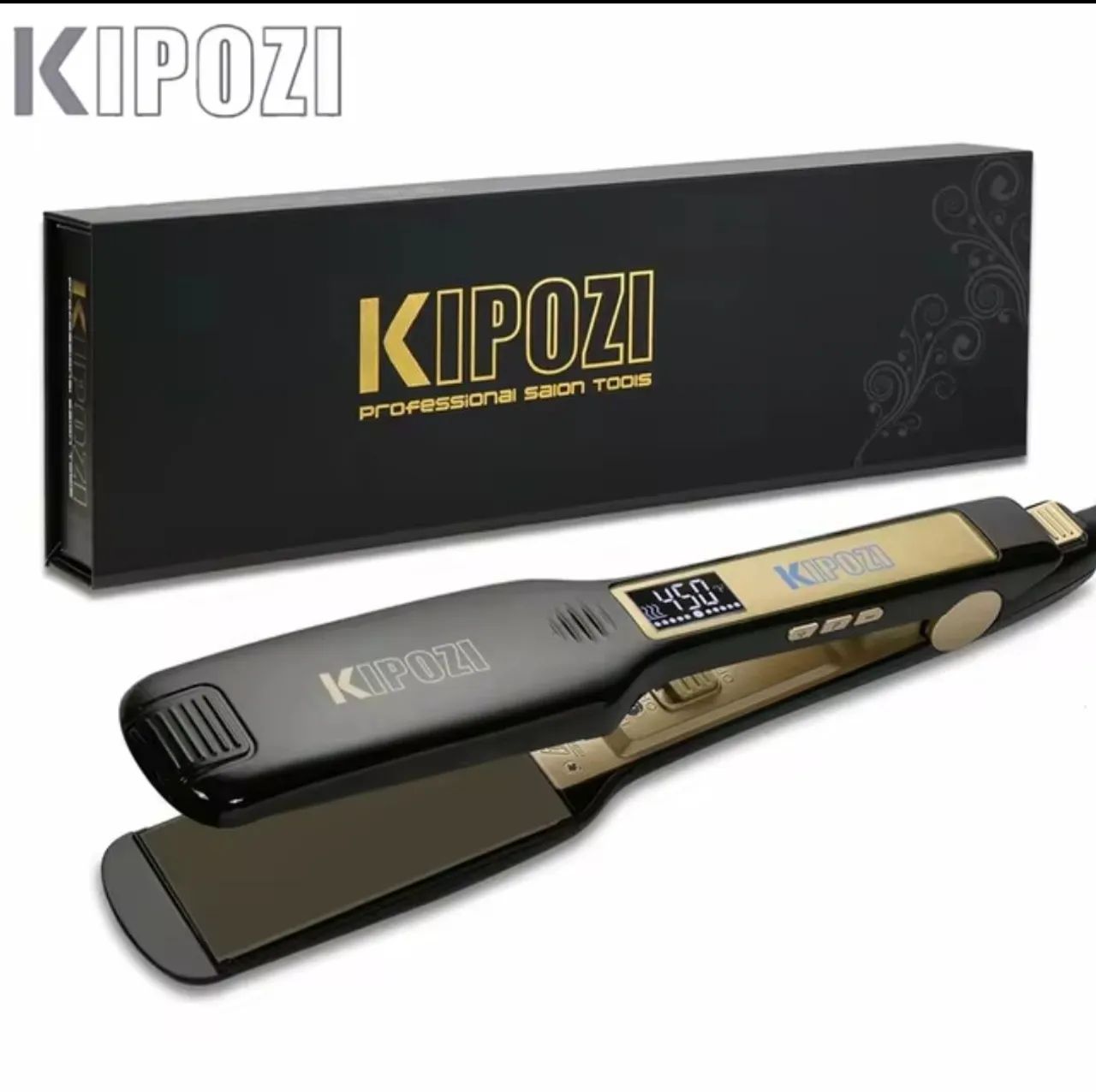 KIPOZI-profissional alisador de cabelo liso de titânio, display LCD digital, dupla tensão